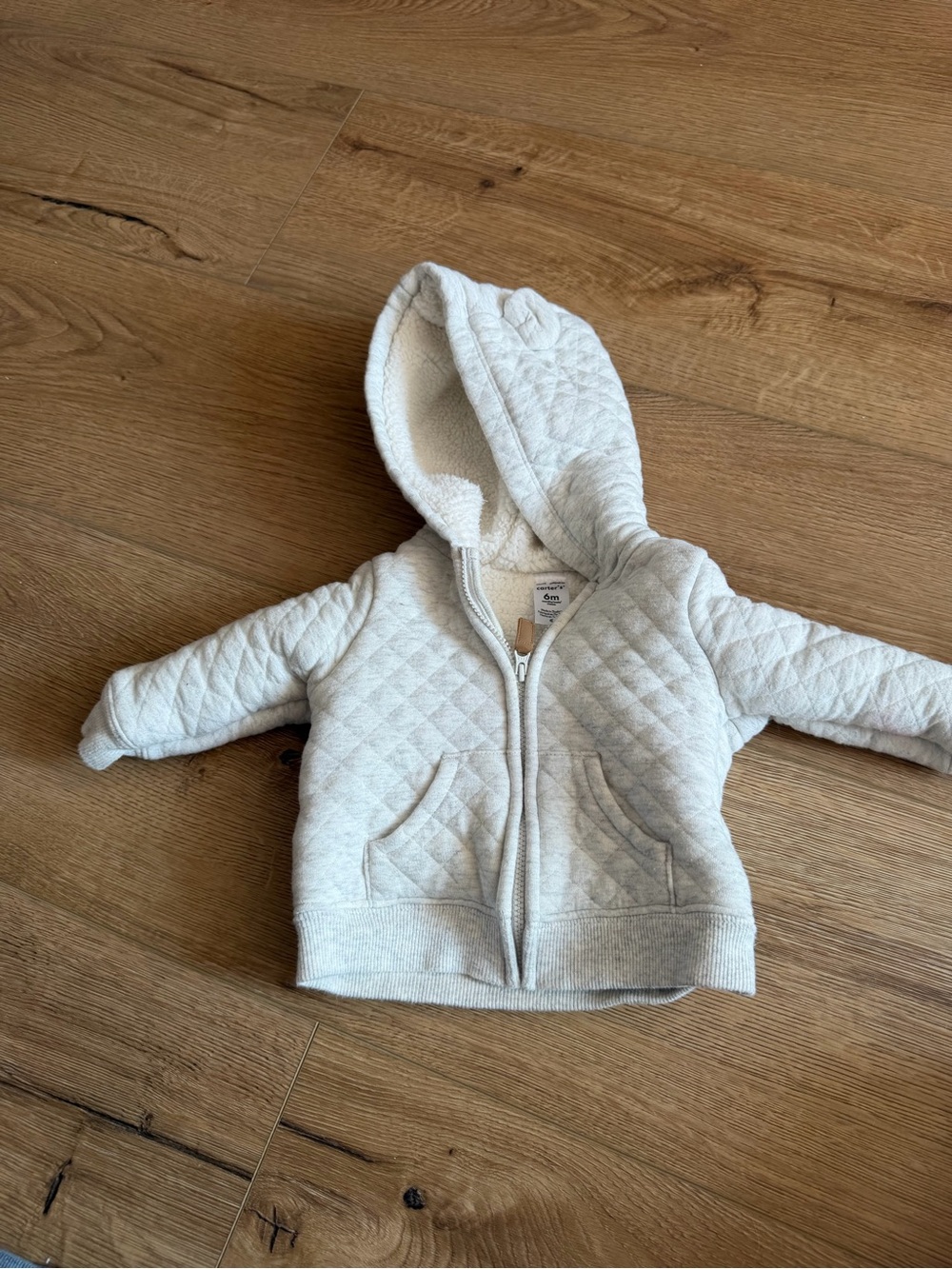 Carter's Quilted Sherpa-Lined Hooded Zip Jacket - Light Gray